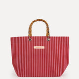 Large Bamboo Handle Bag - CRANBERRY STRIPE