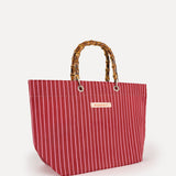 Large Bamboo Handle Bag - CRANBERRY STRIPE